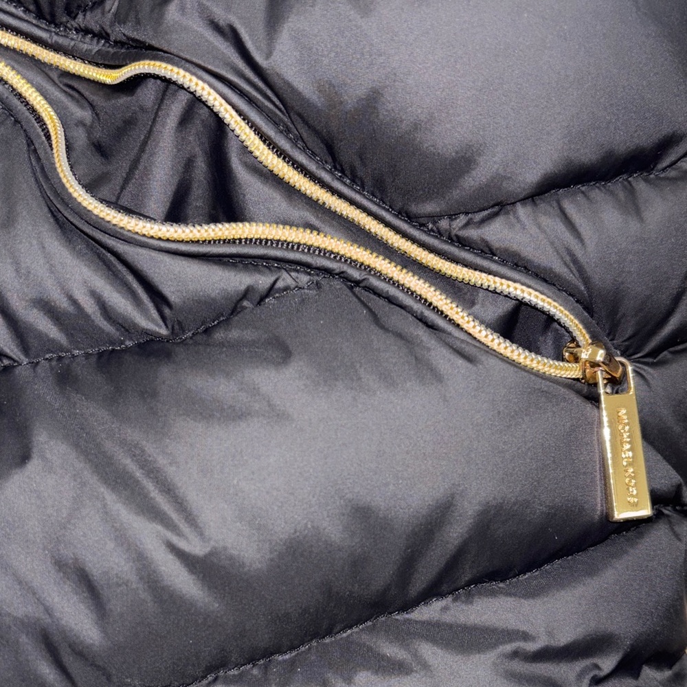 Michael Kors Black Quilted Hooded Packable Puffer Jacket with Gold Hardware - Picture 3 of 5